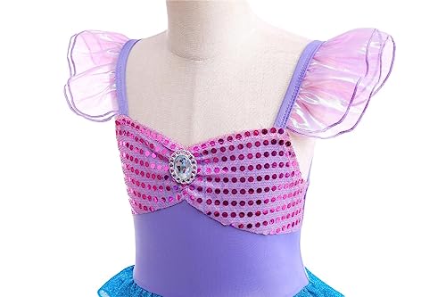 Lito Angels Fille Robe à Écailles, Couronne+Perruque, Violet/Bleu, 5-6 ans – vue 4