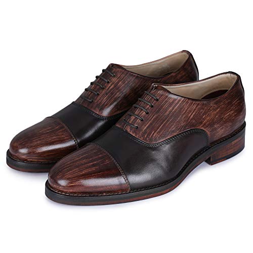 Lethato Handmade Mens Classic Captoe Oxford Genuine Leather Lace up Dress Shoes- Brown