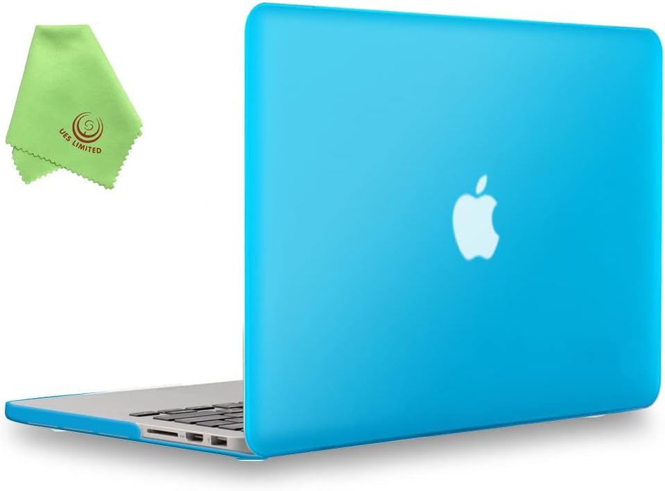 UESWILL Smooth Soft-Touch Matte Hard Case Cover for MacBook Pro 15" with Retina Display (NO Touch Bar,NO CD-ROM)(Model:A1398) + Microfibre Cleaning Cloth, Aqua Blue
