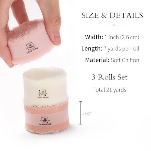 DORIS HOME Pink and Cream Chiffon Ribbon for Flower Bouquet, 1" x21Yd Fabric Ribbon for Gift Wrapping, Handmade Frayed Ribbon for Wedding Invitations/Christmas Decorations by DORIS HOME - Image 3