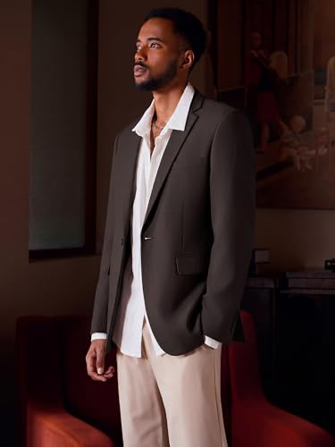 Image of MAGE MALE Men's One Button Suit Jacket Elegant Solid Color Blazers Slim Fit Lightweight Sport Coats Blazer