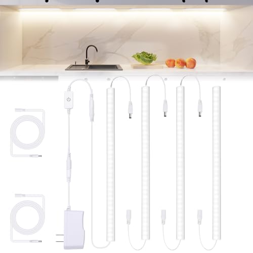 JUSJUBR Under Cabinet Lights Plug-in, 4 Pack x 12inch LED Under Cabinet Lighting, Dimmable Plug-in...