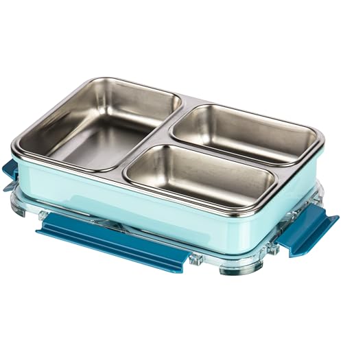 Image of Polyset Munch Mate 800 3 PARTITION - Blue Compartment Stainless Steel Lunch Box, Leakage Proof Lunch Box for School Kids and Adults Pack of 1 800ml