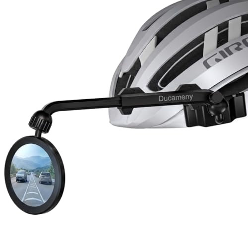 Ducameny Bike Helmet Mirror with 3M Adhesive & O-Ring Mount, 360° Rotatable Bicycle Rearview Mirror, Wide View & Ultra-Clear Safety Cycling Accessories for Road & Mountain Bikes（Red）