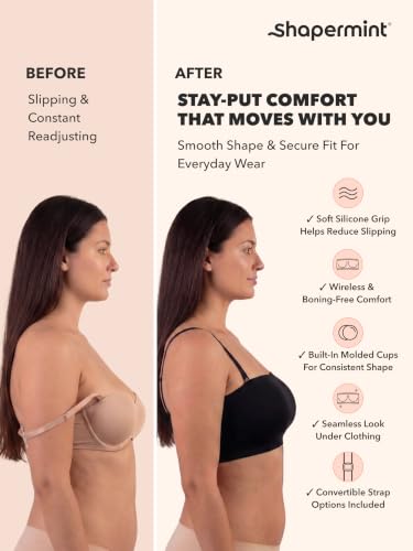 Image of SHAPERMINT Strapless Bra, No-Slip Wireless Bandeau with Sewn-in Cups