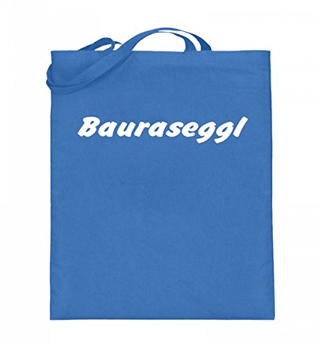 Sac en toile de jute à longues anses grand format bleu au motif Bauraseggl