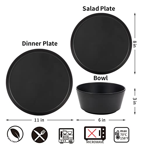 Cuaeibey Melamine Dinnerware Set-12 Piece Dinner Dishes Set Indoor And Outdoor Use Melamine Plates And Bowls Dinnerware Sets Dishwasher Safe Party Camping Dish Set For 4 (Matte Black) #TOP2