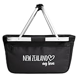 Huuraa Einkaufskorb faltbar New Zealand my love Geschenk 20 Liter Tragekorb Black New Zealand Geschenkidee
