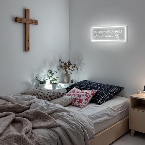 Image of ALL THINGS ARE POSSIBLE Neon Sign, MATTHEW 19:26 Neon Signs for Wall Decor, Dimmable Acrylic Neon Lights for Living Room Bedroom Classroom School Office Church, Perfect Gifts