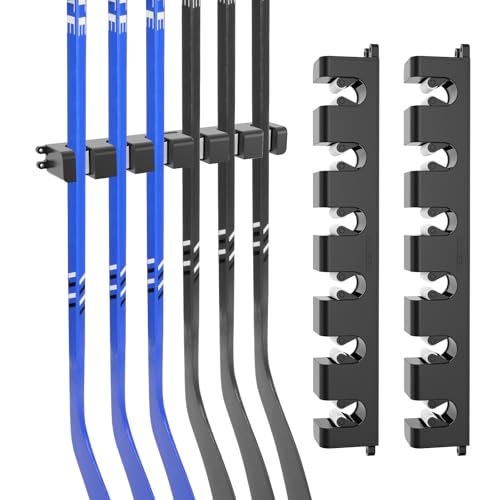 Hikeen Hockey Stick Wall Mount, Enhanced Stability Ice Hockey Stick Display Holder, Space-Saving Hockey Stick Organizer Holds up to 6 Sticks for Any Home Office Wall-2pcs