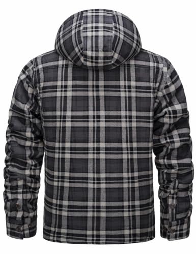 Image of MAGNIVIT Men's Flannel Jacket Plaid Fleece Button Hoodie Jackets Shirt | pure cutton,5 pocket,adjustable drawstring hood,casual,work,outdoor