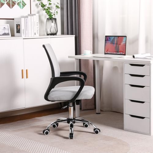 Panana Large Seat Adjustable Ergonomic Desk Chair Metal feet Swivel Office Chair Mid-Back with Lumbar Support Executive Task Chair (Grey) - Image 6