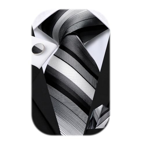 Image of Hi-Tie 70 inches Ties for Men Silk Extra Long Necktie and Pocket Square Cufflinks Set Men Big and Tall Tie Business
