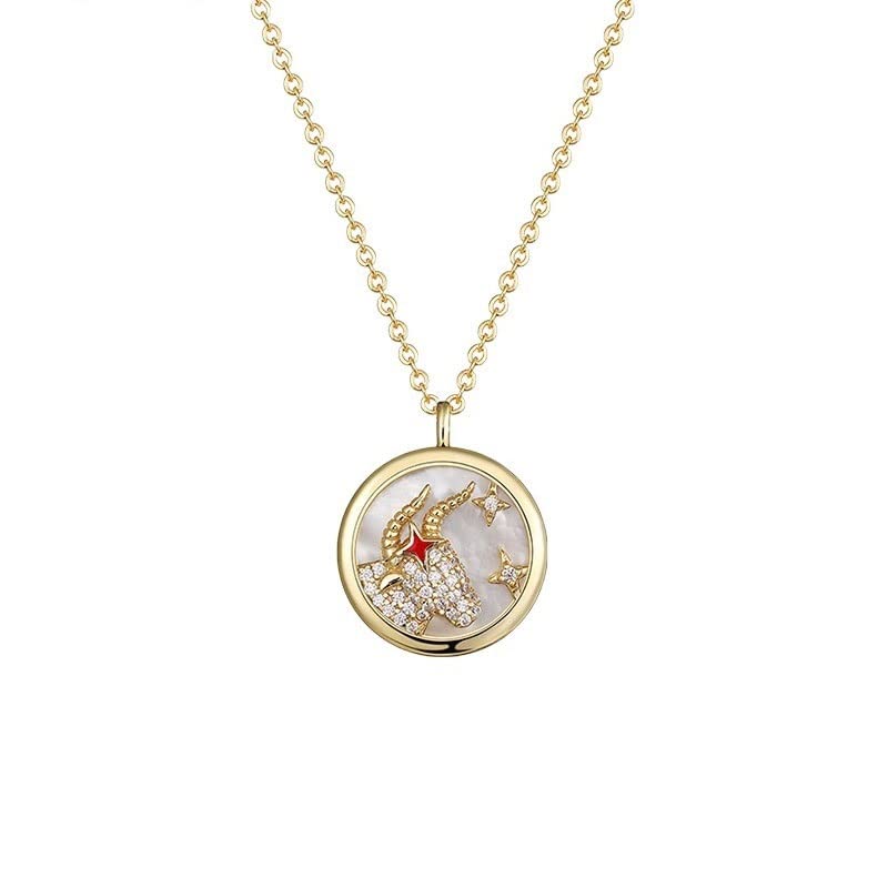 Collar colgante redondo de plata zodiaco cadena clavícula mujer