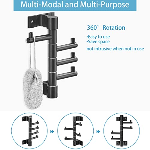 Rotating Coat Hooks For Hanging With 4 Swivel Arms,Multiple Bathroom Wall Mounted Towel Hooks,Heavy Duty Wall Clothes Hooks,Wall Coat Rack Hat Hooks,Shower Sponges Bathrobe Key Holder Hanger (Black) #TOP3