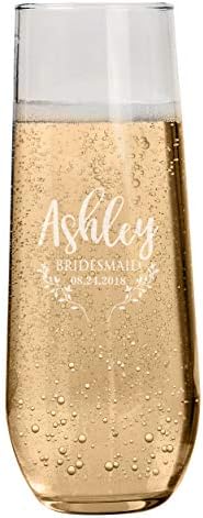 Set of 1-6 Personalized Bridesmaid Stemless Champagne Flutes, Bridesmaid Gifts, Toasting Glasses for Wedding, Bridal Party, Engraved Bridal Shower Champange Glasses - Maid of Honor