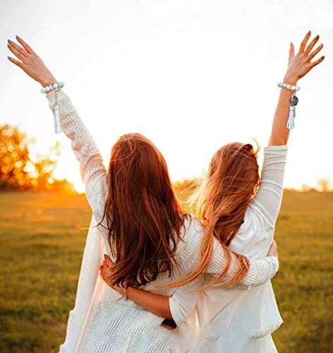 Alysha 2Pcs Silicone Beaded Bracelet Keychain, Key Ring Bangle Wristlet Keychain With Leather Tassel For Women/Girls(Marble) #TOP4