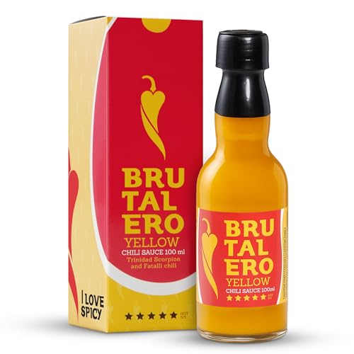 Brutalero Scorpion Yellow 100 ml – Salsa Piccante Fermentata Forte – 80% Peperoncini Fatalii e Trinidad Scorpion Yellow – Solo Per Chi Osa Davvero