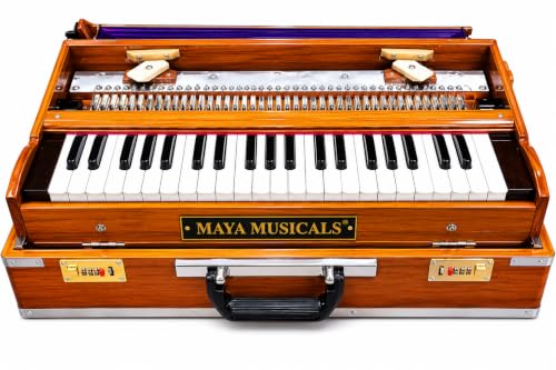 Image of MAYA MUSICALS 3.5 Octave Box Harmonium with 2 Set Palitana Reeds, 42 Nylon Keys, Burma Teak Wood, Seven Fold Bellow, A=440Hz International Pitch, Full Chain Cover & Premium Padded Bag