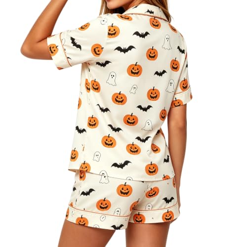 Image of Women Holiday Satin Pajamas Short Sleeve Shirts Shorts Set 2pc Loungewear