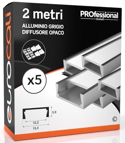 Eurocali 5x Profili da 2m (10mt) in Alluminio Grigio per