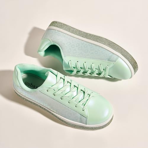 Image of UUBARIS Women's Glitter Tennis Sneakers Neon Dressy Sparkly Sneakers Rhinestone Bling Wedding Bridal Shoes Shiny Sequin Shoes
