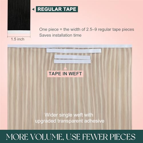 Image of Easyouth 90g Tape in Weft Hair Extensions Human Hair Blonde, Seamless | Wide Tape in Hair Extensions Human Hair Highlight, Ash Blonde Mix Blonde, 18 Inch 4pcs, for Women, Invisible, Genius Weft
