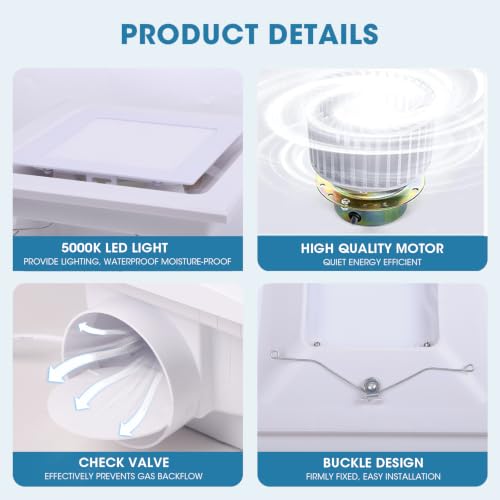 Image of Bathroom Exhaust Fan with Light, 1.0 Sones Ultra Quiet