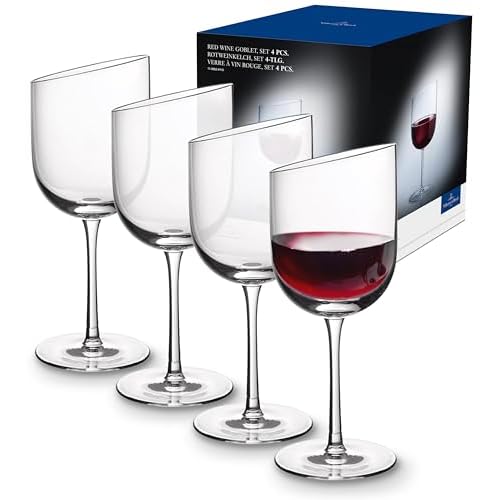 Villeroy & Boch NewMoon Rotweinkelch Set, 4tlg, Elegante, 405 ml randvoll gemessen, Moderne Rotweingläser für jeden Tag, Kristallglas, klar, spülmaschinengeeignet