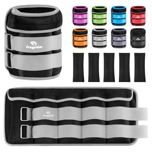 Pesas Tobillos Ajustables 1-10 kg Par con Pesas Extraíbles Para Footing, Gimnasia, Aerobic, Fisioterapia| Cada uno 1-5 kg, Total 10kg, Gris - hebilla doble