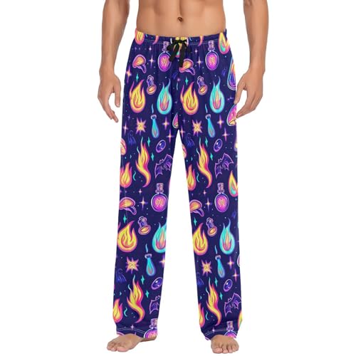 Men’s Colorful Mushrooms Pajama Pants with Pockets, Comfortable Lounge Sleep Bottoms#55