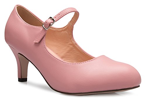 Olivia K Womens Classic Low Mid Heels Mary Jane Pumps - Adorable Round Toe Vintage Retro Shoes