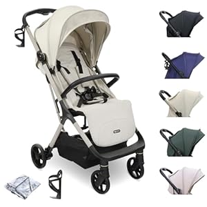 My Babiie MBX7 Autofold Stroller – from Birth to 4 Years (22kg), Foldable & Compact, Lightweight, Travel Buggy for Toddlers, Pushchair Includes Rain Cover – Ivory