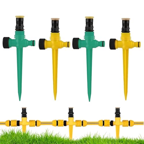 Rasensprenger Garden, 4 Stück 360° Drehbarer Gartensprenger für 1/2, 1/4 Bewässerungsschläuche, Rasensprinkler Spike, Ga...