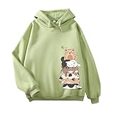 Tuislay Cute Cat Graphic Hoodies for Teen Girls Kawaii Cartoon Printed Hoodie Women Anime Print Hooded Sweatshirt Pullover(Green,S)