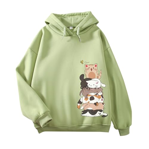 Tuislay Cute Cat Graphic Hoodies For Teen Girls Kawaii Cartoon