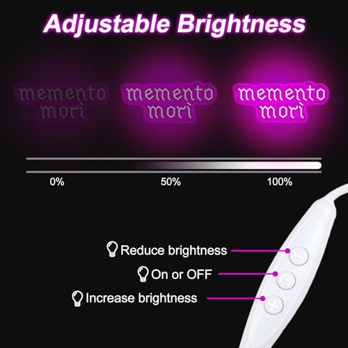 Image of Memento Mori Neon Sign, Purple Stoic Wall Art, Gothic LED Light, Creepy Halloween Decor, Gothic Decoration, Satanic Witch Decor, 16.5 inchx6.7 inch