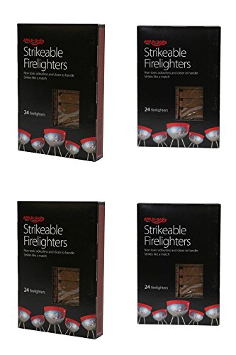 Holland Plastics 4 X Bar-Be-Quick 24pk Strikeable Firelighters. Strikes like a match, non toxic, odourless and clean to handle. Ideal for Wood Burners, Barbecues and Chimeneas