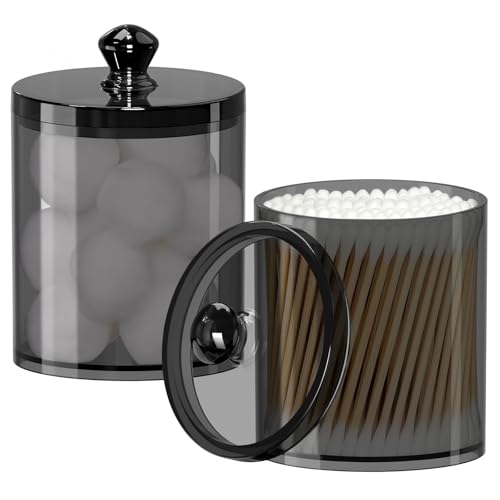 IVEETTY Bathroom Organizers and Storage, 2 Pack 12oz Bathroom Accessories, Dispenser Bathroom Storage, Bathroom decor, Room Decor Jar for Cotton Swabs, Makeup Sponges, Floss Picks, Hair Clips (Black)
