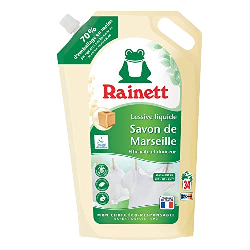 Rainett Lessive liquide Ecologique Recharge Savon de Marseille 34 lavages