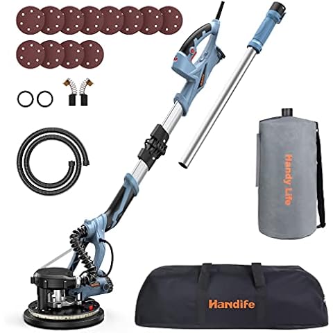 Drywall Sander,Handife 800W Electric Foldable Wall Sander with Dust-Free Automatic Vacuum System,7A Variable Speed 800-1800RPM, LED Light, 12 pcs Sanding Discs,Suitable for Various Walls Cover