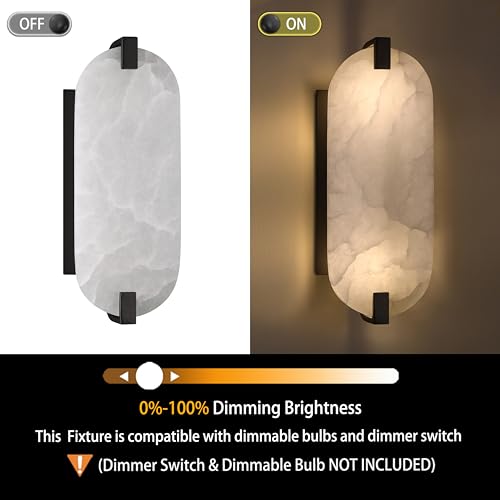 Image of 2 Pack 2 Light 12.7 inch Round Natural Oval Alabaster Bathroom Wall Sconce Modern Concise Style Wall Light Fixture,Oil Rubbed Bronze Finish for Bedroom Hallway Bedside Living Room
