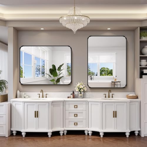 FORBATH-48x36-Inch-Bathroom-Mirror-Brushed-Black-Deep-Frame-Wall-Mirror-with-Rounded-Corners-Anti-Rust-Tempered-Glass-for-Modern-Farmhouse-Vanity-HorizontalVertical