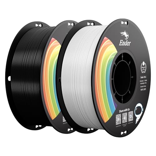 Creality PLA+ Filament 1.75mm 2KG, 3D Printer Filament Strong Toughness No-Tangling Vacuum Packaging 3D Printing Filament Fit Most 3D Printers,Accuracy +/- 0.02mm, Black & White