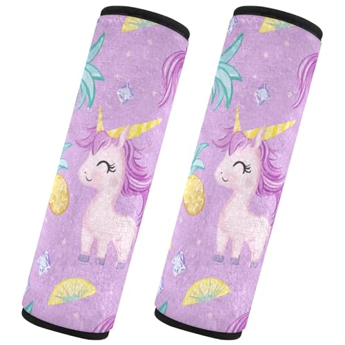 Seat Belt Covers 2 Pack Cute Unicorns Car Seat Strap Covers Super Soft Diamonds Pineapples Car Seat Neck Cover for Boys Girls Adults Babies M