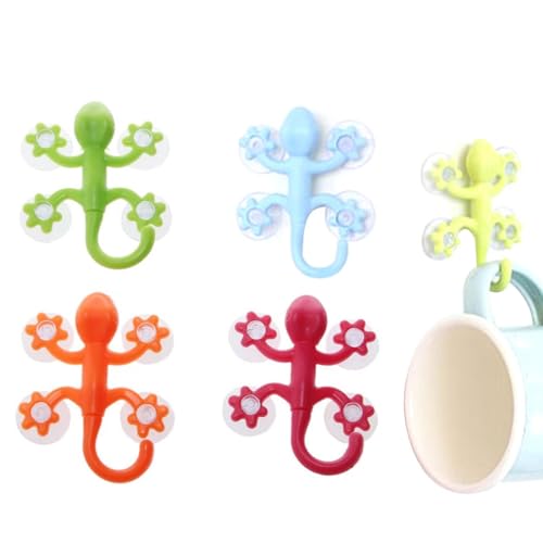 Con ventosas - Gancho Gecko con 4 ventosas - Ganchos con ventosas, percha Gecko para colgar llaves, toallas, sombreros, cinturones, joyería, monederos, cordón de color