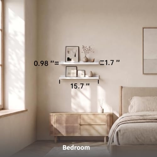 Modcraft 24 Inch White Floating Shelves with Lip, Wall Mounted Picture Ledge, Versatile Wood Wall Shelf for Kitchen Bathroom Living Room, Display Shelf for Photos Books Spice, Set of 2 — view 2