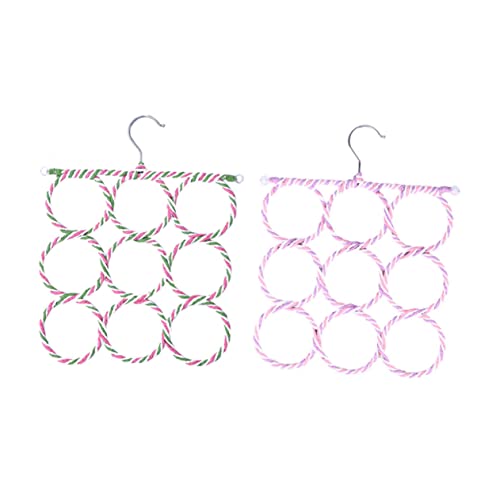 Cabilock 2pcs Paper Rattan Scarf Hanger 9-Ring Organizer Scarf Ring and Tie Hanger Rack Random Color