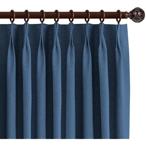 DEJAVU Blackout Pinch Pleat Curtains 84 Inches Long, Blue Faux Linen Window Curtain Panels, Thermal Insulated Room Darkening Drapes for Bedroom Living Room (2 Panels, 25W x 84H Inches) Cover