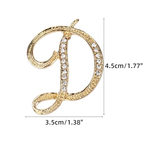 Image of Rhinestone Initial Brooch Pin for Women, Alphabet Gold Letter Brooch A-Z with Crystal, Metal Pin for Hat Bag Dress Suit Accessory for Men